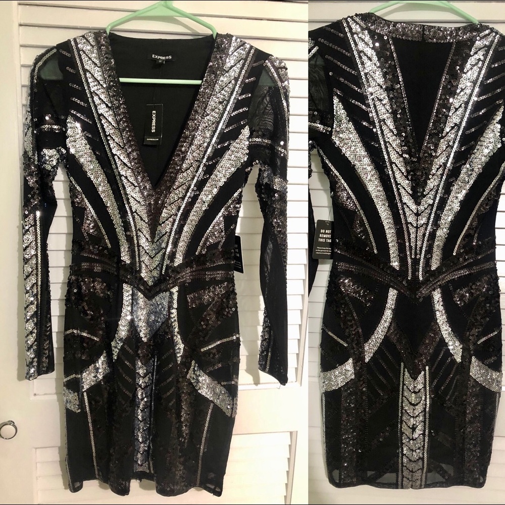 NEW Sequin Black and Silver Dress by Express